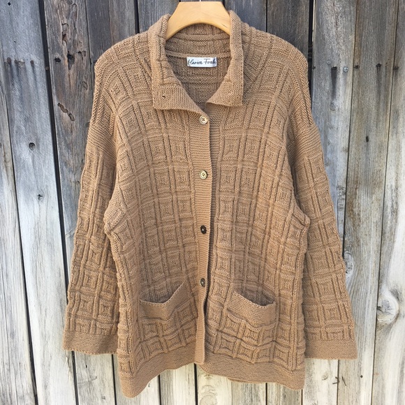 Marion Foale Handknit Wool Cardigan Camel Tan XL - Picture 15 of 15